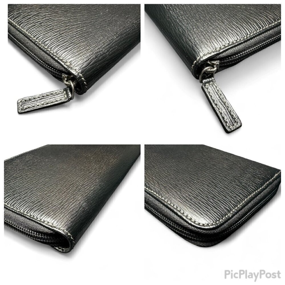 Salvatore Ferragamo Black Pebbled Leather Zippered Organizer - Like New - Picture 5 of 8